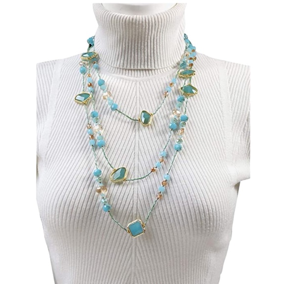 Statement Necklace 80" Long Handcrafted Glass and Crystal Beads - Picture 3 of 5